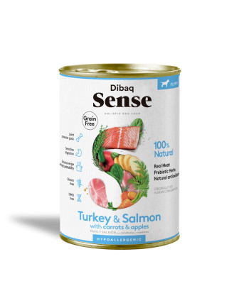 Alimento Húmedo para Perro Puppy Dibaq Sense Pavo y Salmón Lata 380 gr