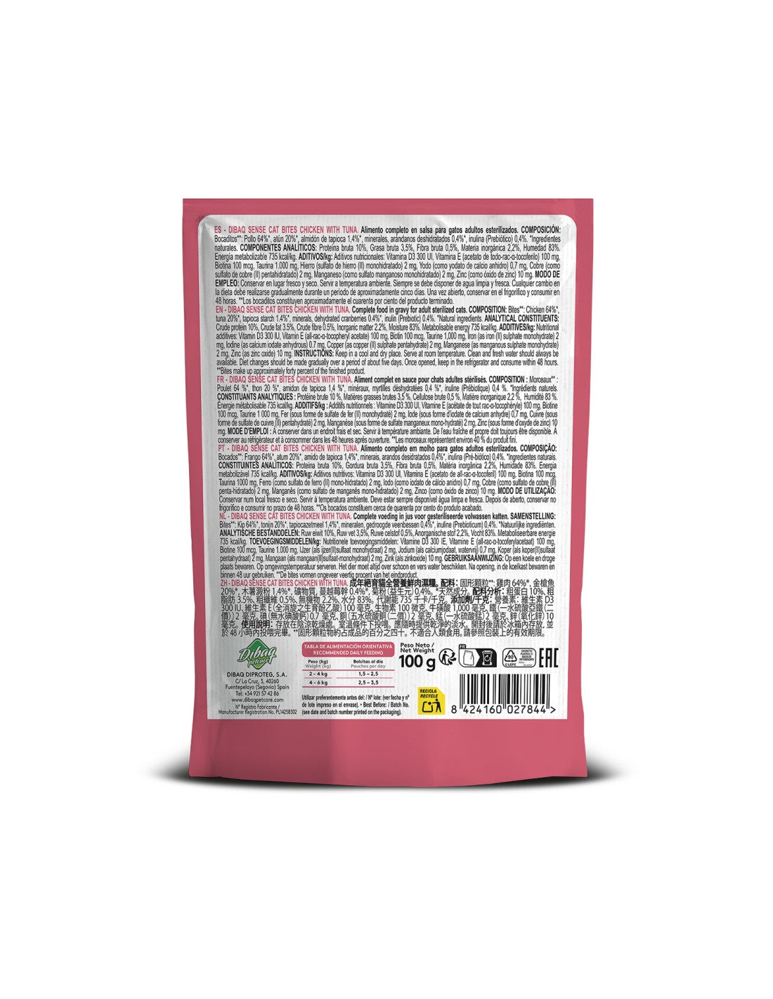Alimento Húmedo Gato Dibaq Sense Bocaditos en Salsa Pollo con Atún 100g