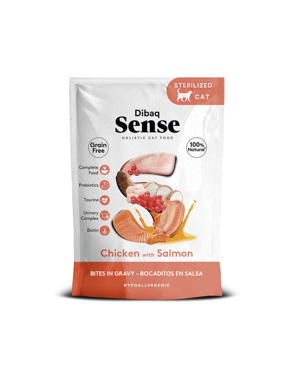 Alimento Húmedo Gato Dibaq Sense Bocaditos en Salsa Pollo con Salmón 100g