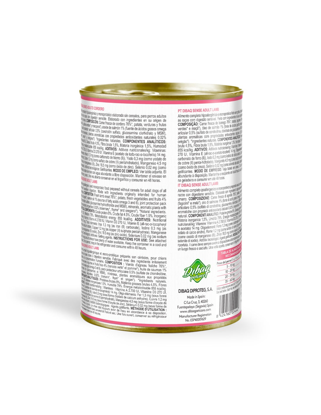 Alimento Húmedo para Perro Adulto Dibaq Sense Cordero 380g