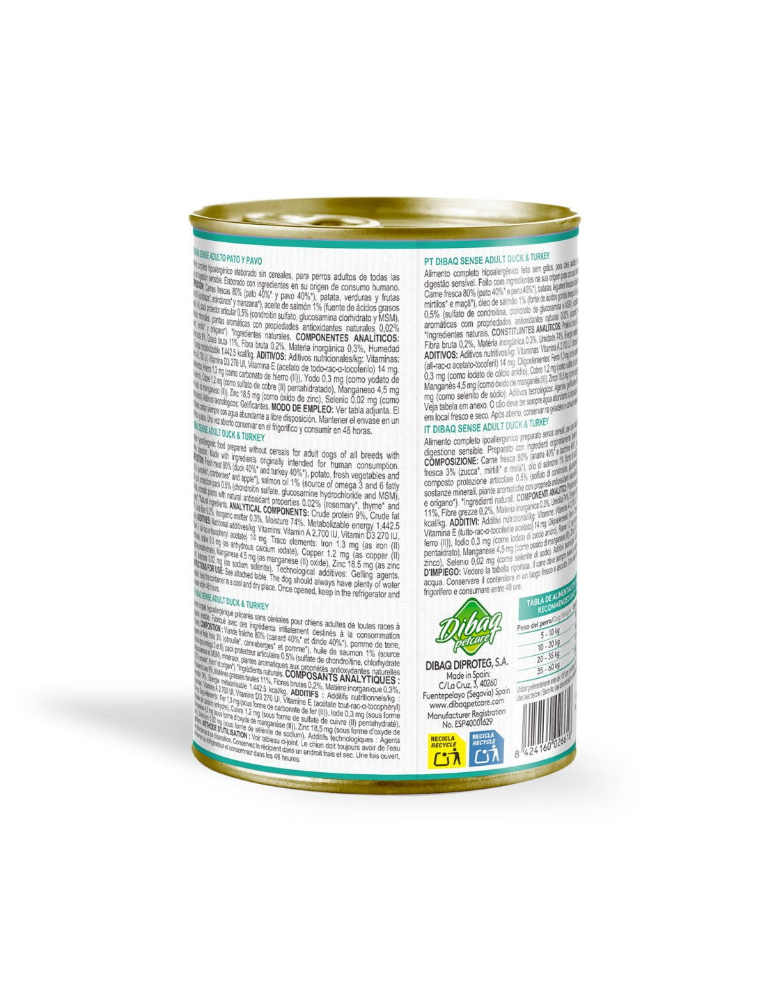 Alimento Húmedo para Perro Adulto Dibaq Sense Pato y Pavo 380g